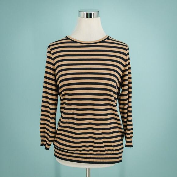 L.K. Bennett Size Medium M TJ Estera Blue Camel Stripe Crew Knit Top Sweater - Picture 1 of 5